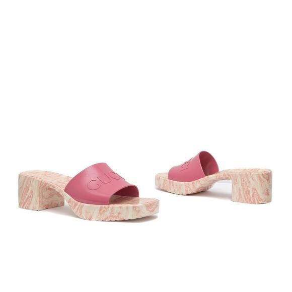 GUCCI Rubber Logo Womens Platform 20/60mm Slide Sandals Pink 37 US7 - Picture 1 of 14